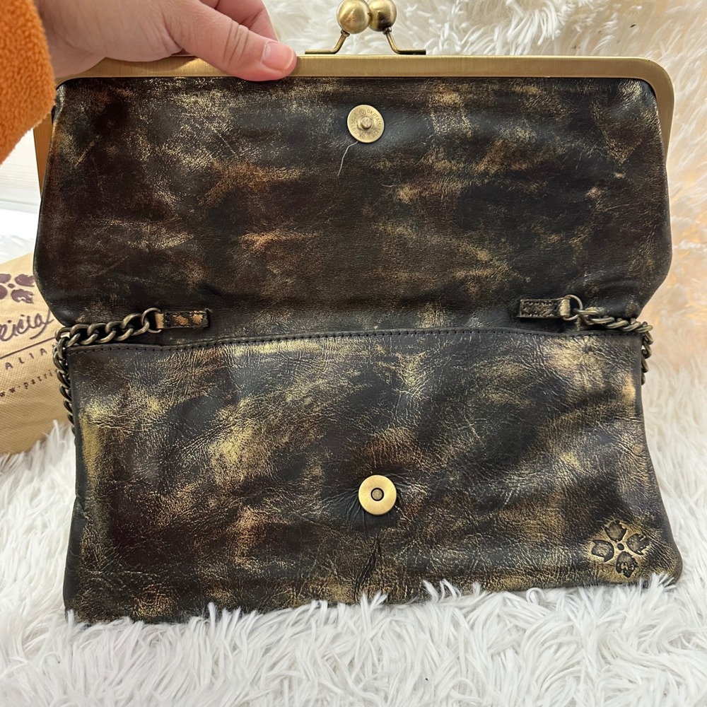 Patricia Nash Bosa Black Gold Metallic Rose Embossed Framed Leather Clutch Bag - Picture 4 of 8